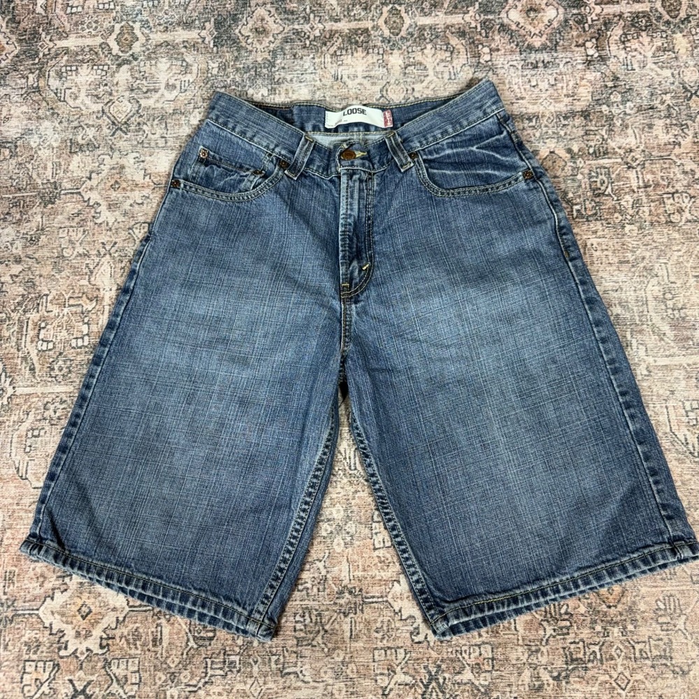 Early 2000s Levis 569 Baggy Jorts 30 Waist Dark Blue Wash - Picture 6 of 9